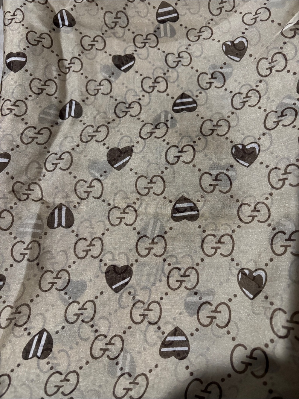 Designer-Inspired Heart Print Logo Scarf - Beige & Brown
